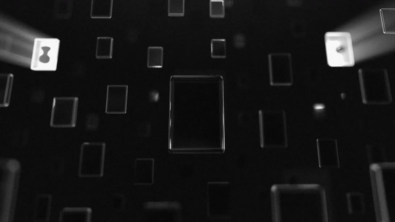 Monochrome glass panels over a dark background